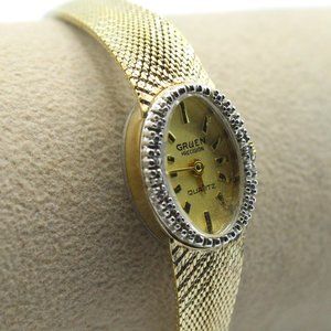 Vintage GRUEN PRECISION Diamonds Women's Classic Gold Tone Watch Bezel 80's